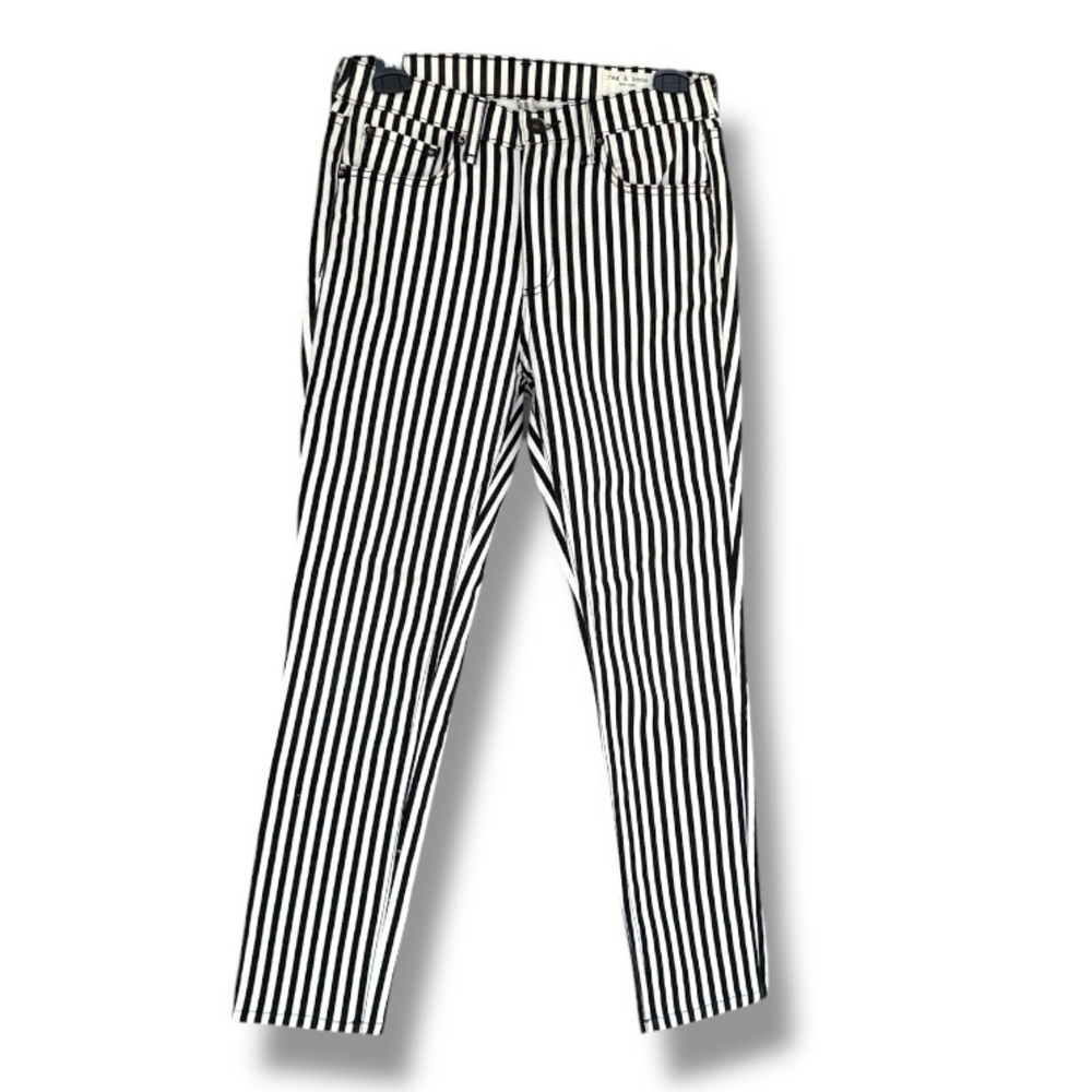 Rag & Bone High-Rise Ankle Skinny Jeans in Oba Black/White Stripe Waist 25 - Picture 2 of 13
